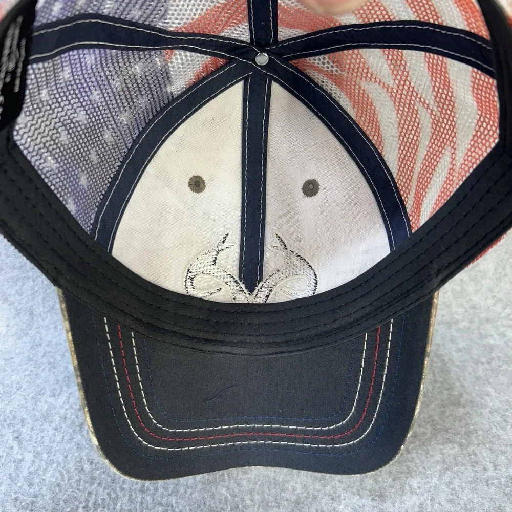 Realtree Antler Logo Men Camo Realtree Trucker Hat American Flag Mesh OSFM